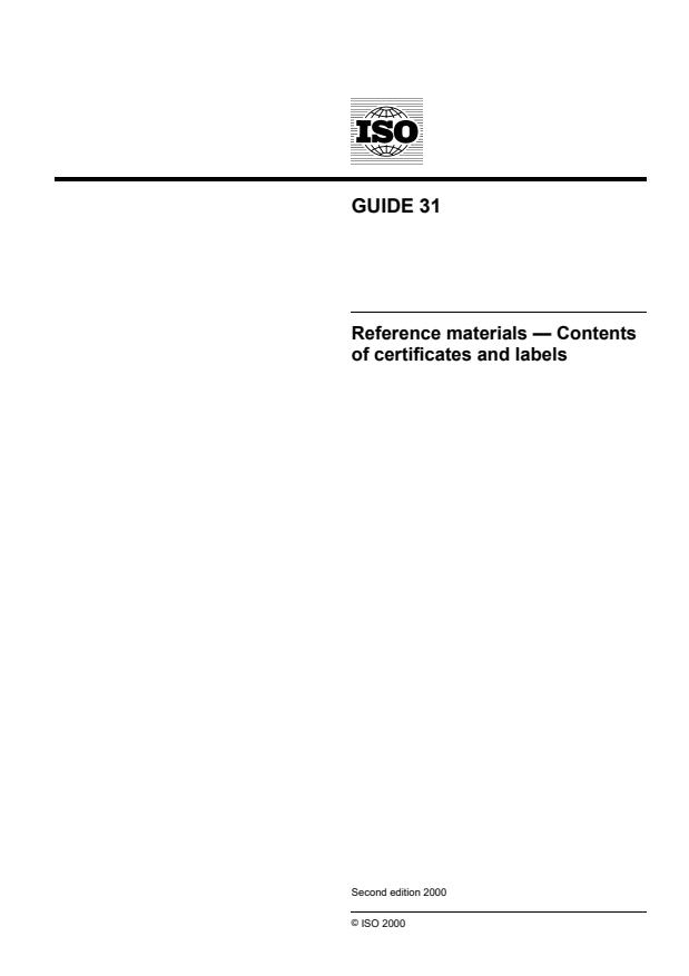 ISO Guide 31:2000 - Reference materials -- Contents of certificates and labels