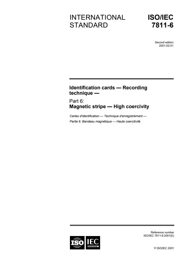 ISO/IEC 7811-6:2001 - Identification cards -- Recording technique