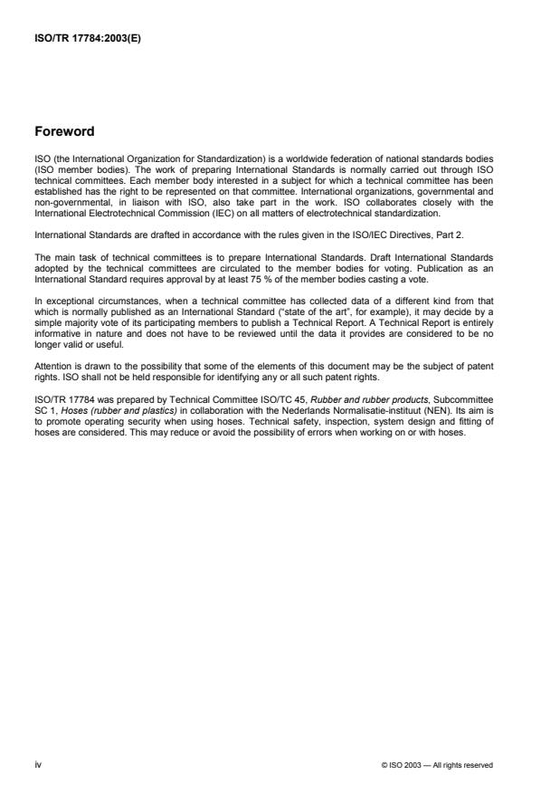 ISO/TR 17784:2003 ISO/TR 17784:2003 - Rubber and plastics hoses and hose assemblies -- Guide for use by purchasers, assemblers, installers and operating personnel - Page 4 preview