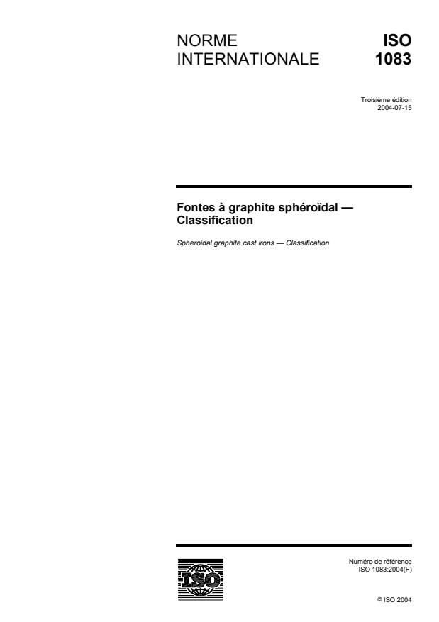 ISO 1083:2004 - Fontes a graphite sphéroidal -- Classification