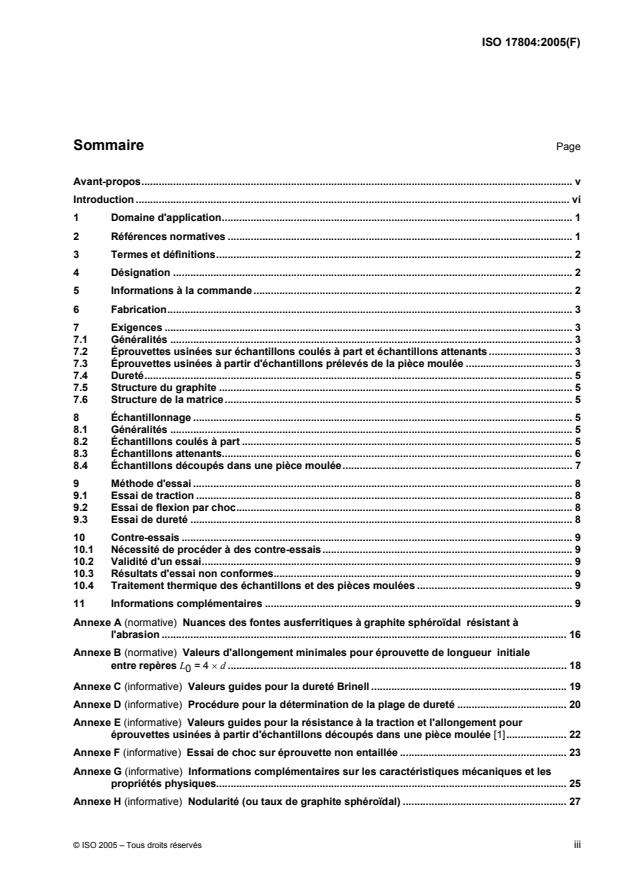 ISO 17804:2005 - Fonderie -- Fonte ausferritique a graphite sphéroidal -- Classification