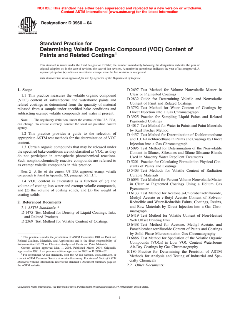 ASTM D3960-04 - Standard Practice for Determining Volatile Organic Compound (VOC) Content of Paints and Related Coatings