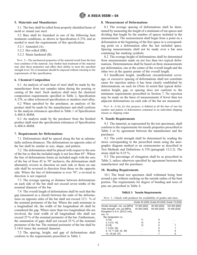 ASTM A955/A955M-04 - Standard Specification for Deformed and Plain Stainless Steel Bars for Concrete Reinforcement