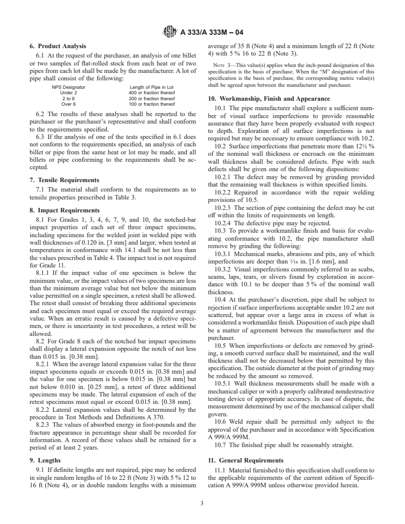 ASTM A333/A333M-04 - Standard Specification for Seamless and Welded Steel Pipe for Low-Temperature Service