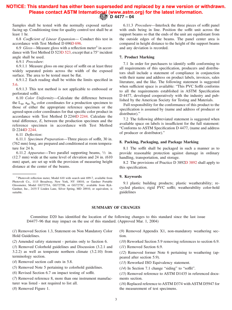 ASTM D4477-04 - Standard Specification for Rigid (Unplasticized) Poly(Vinyl Chloride) (PVC) Soffit