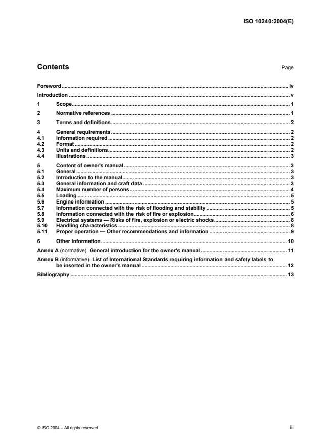 ISO 10240:2004 - Small craft -- Owner's manual