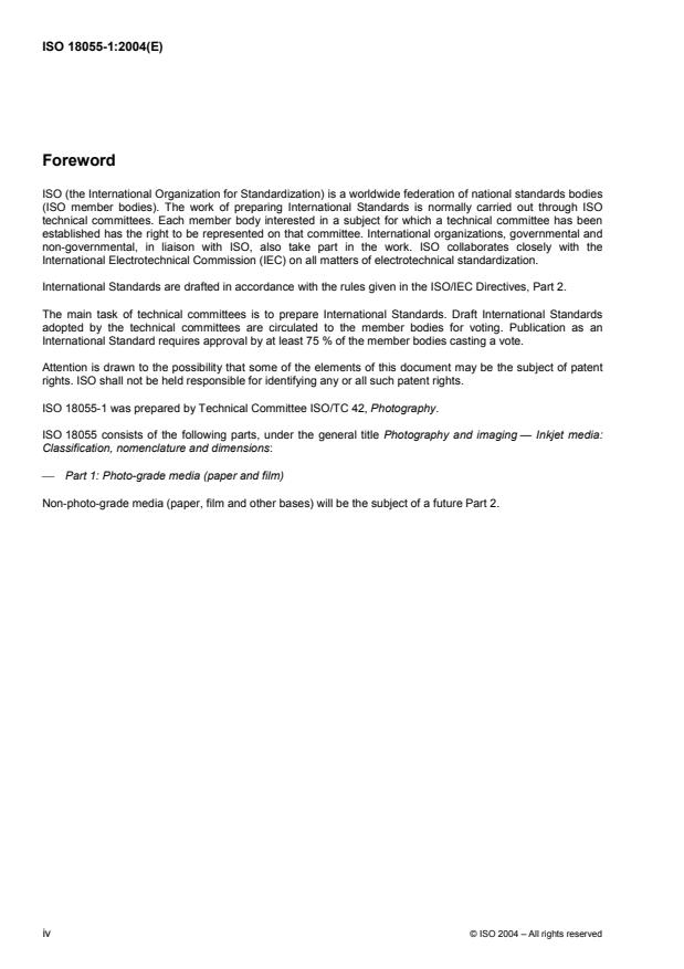 SIST ISO 18055-1:2011 ISO 18055-1:2004 - Photography and imaging -- Inkjet media: Classification, nomenclature and dimensions - Page 4 preview