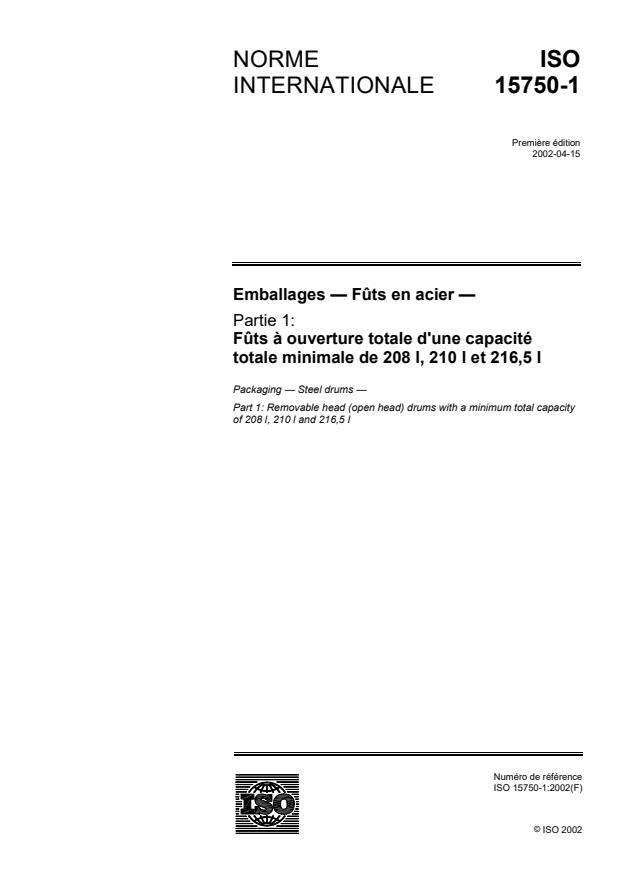 ISO 15750-1:2002 - Emballages -- Futs en acier