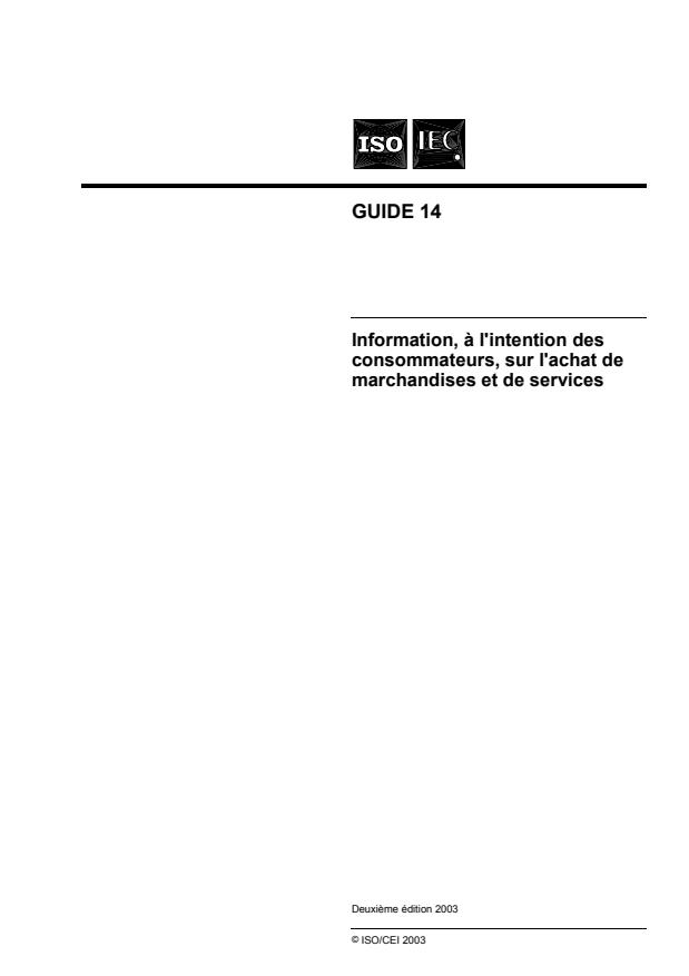 ISO/IEC Guide 14:2003 - Information, a l'intention des consommateurs, sur l'achat de marchandises et de services