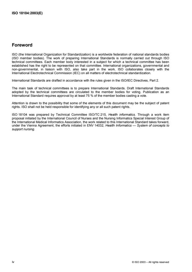 ISO 18104:2003 ISO 18104:2003 - Health informatics -- Integration of a reference terminology model for nursing - Page 4 preview