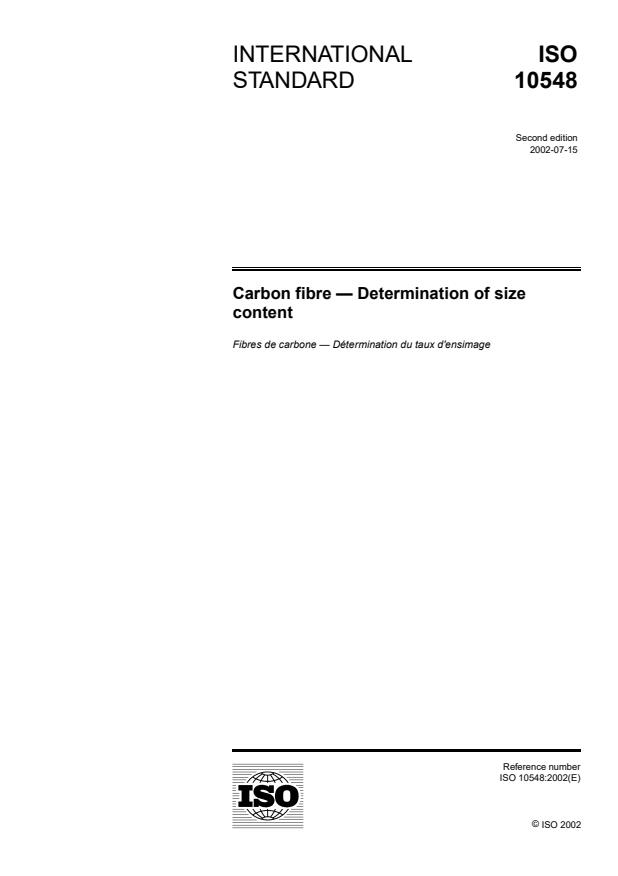 ISO 10548:2002 - Carbon fibre -- Determination of size content
