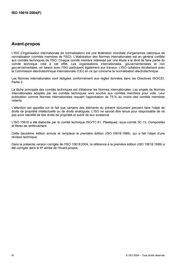 ISO 10618:2004 ISO 10618:2004 - Fibres de carbone -- Détermination des propriétés en traction sur fils imprégnés de résine - Page 4 preview