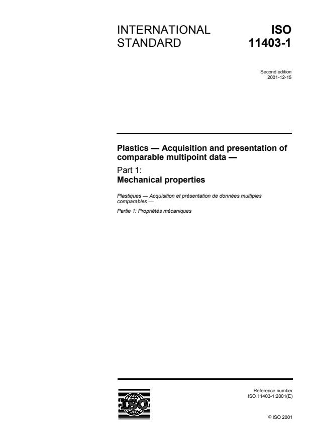 ISO 11403-1:2001 - Plastics -- Acquisition and presentation of comparable multipoint data