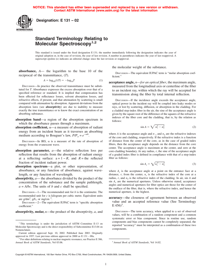 ASTM E131-02 - Standard Terminology Relating to Molecular Spectroscopy