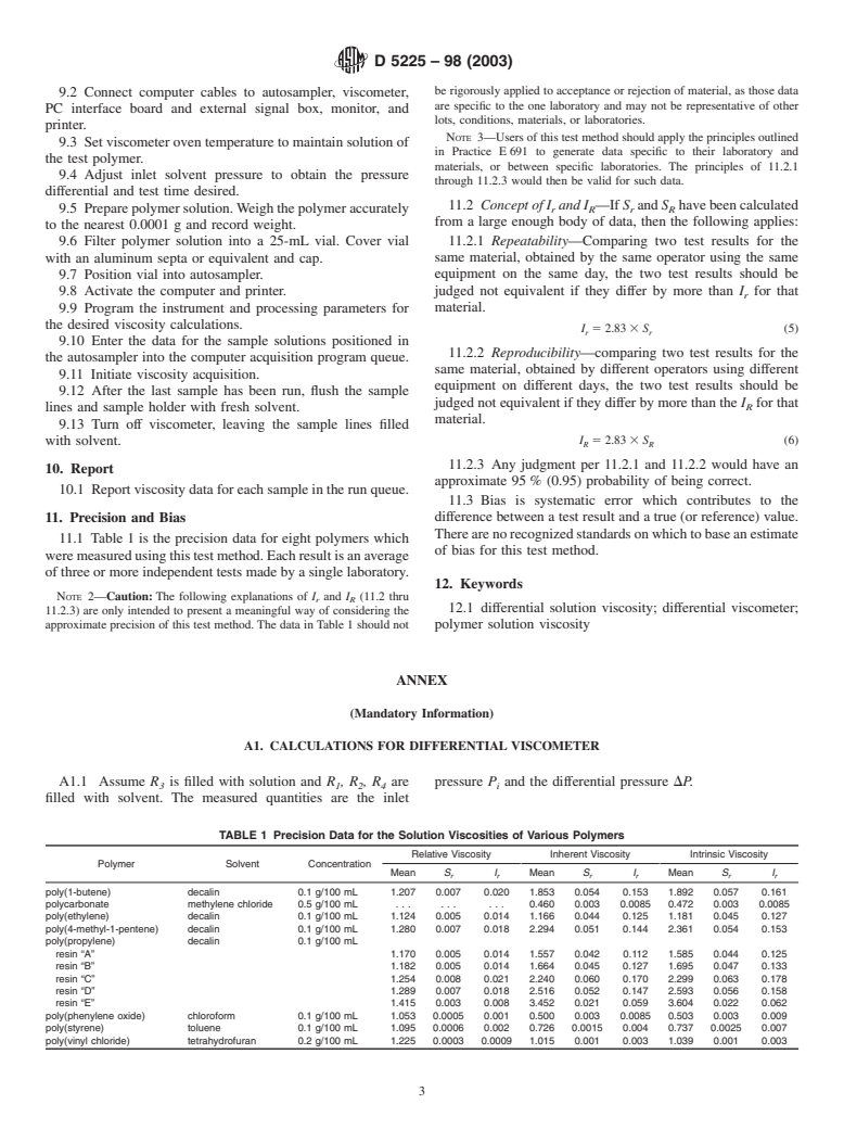 ASTM D5225-98(2003) - Standard Test Method for Measuring Solution Viscosity of Polymers with a Differential Viscometer