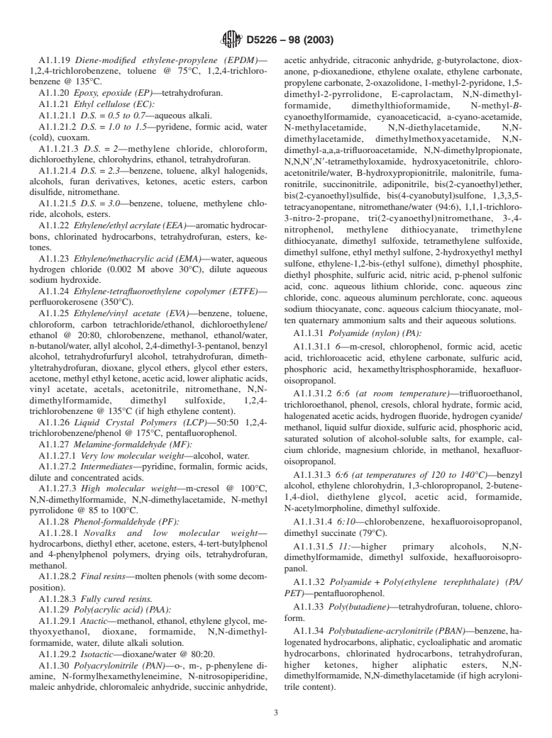 ASTM D5226-98(2003) - Standard Practice for Dissolving Polymer Materials