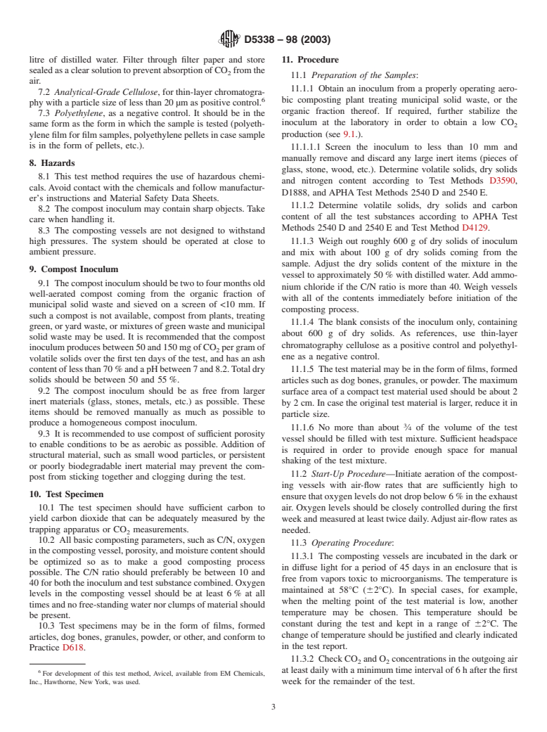 ASTM D5338-98(2003) - Standard Test Method for Determining Aerobic Biodegradation of Plastic Materials Under Controlled Composting Conditions