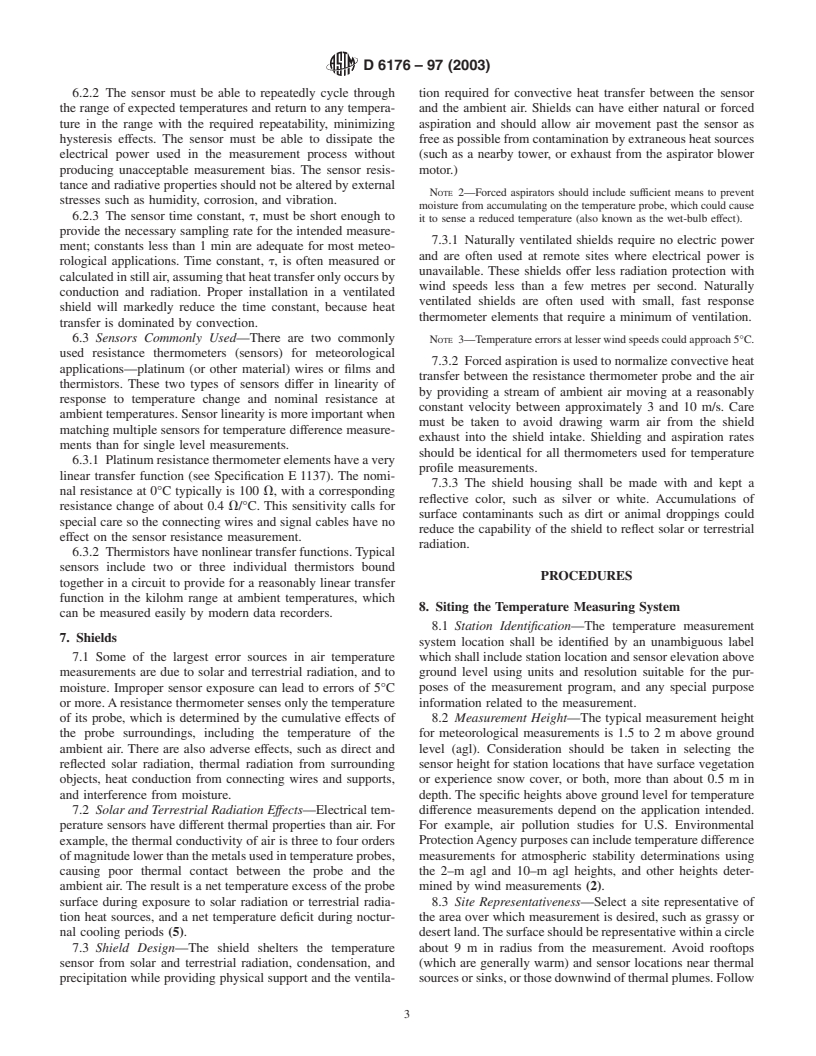 ASTM D6176-97(2003) - Standard Practice for Measuring Surface Atmospheric Temperature with Electrical Resistance Temperature Sensors