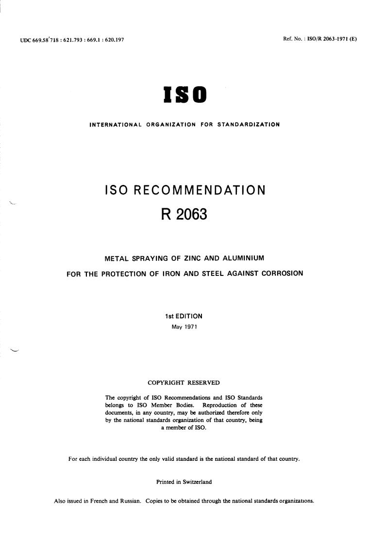ISO/R 2063:1971 - Title missing - Legacy paper document
Released:1/1/1971