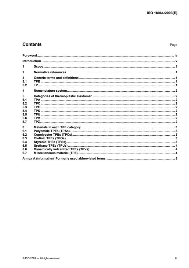 ISO 18064:2003 - Thermoplastic elastomers -- Nomenclature and abbreviated terms