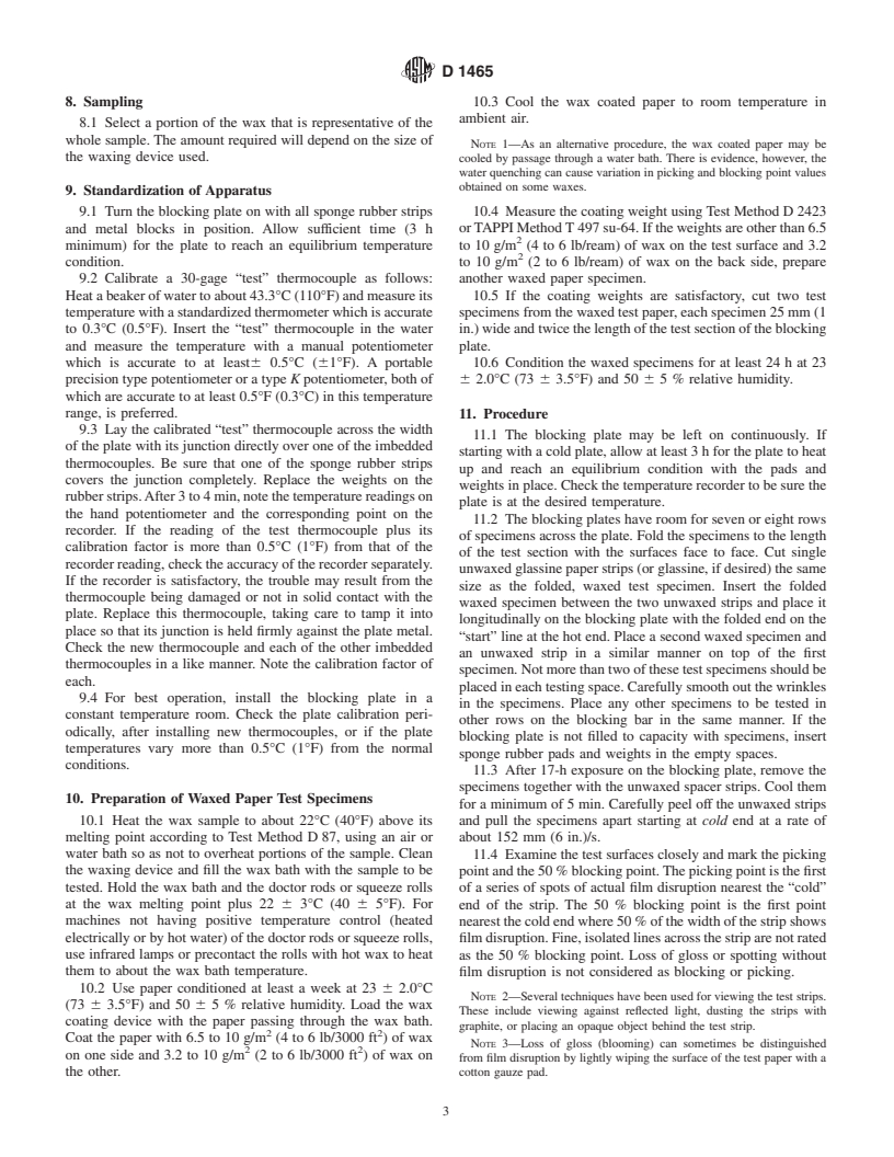 ASTM D1465-90(2000) - Standard Test Method for Blocking and Picking Points of Petroleum Wax