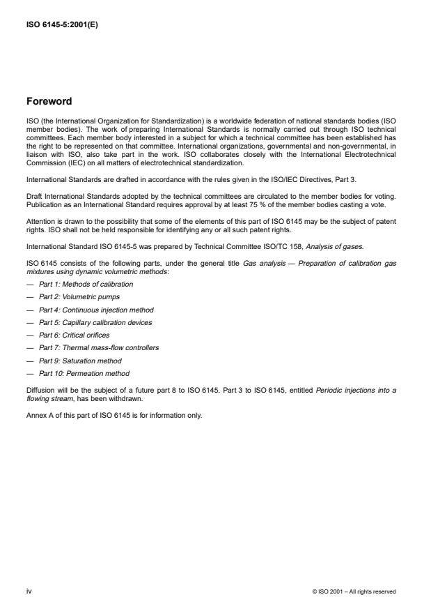 ISO 6145-5:2001 ISO 6145-5:2001 - Gas analysis -- Preparation of calibration gas mixtures using dynamic volumetric methods - Page 4 preview