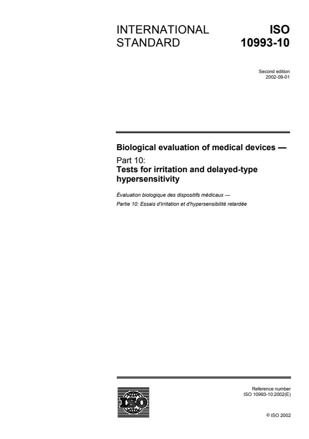 ISO 10993-10:2002 - Biological evaluation of medical devices