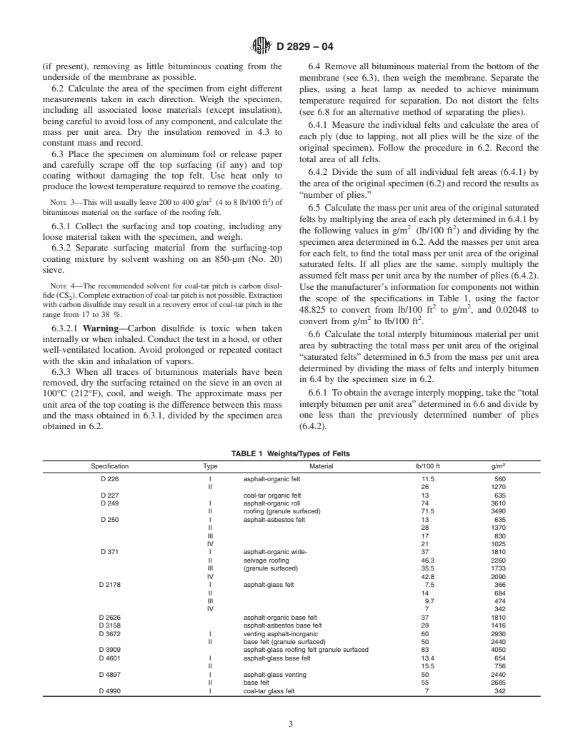 ASTM D2829-04 - Standard Practice for Sampling and Analysis of Built-Up Roofs