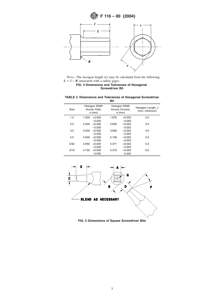 ASTM F116-00(2004) - Standard Specification for Medical Screwdriver Bits