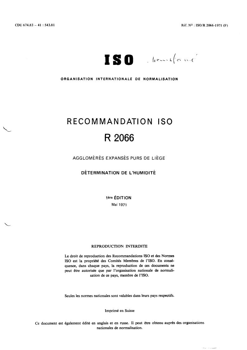 ISO/R 2066:1971 - Title missing - Legacy paper document
Released:1/1/1971