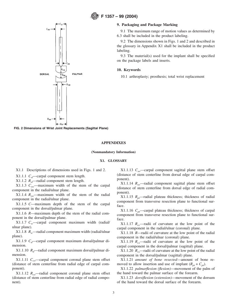 ASTM F1357-99(2004) - Standard Specification for Articulating Total Wrist Implants