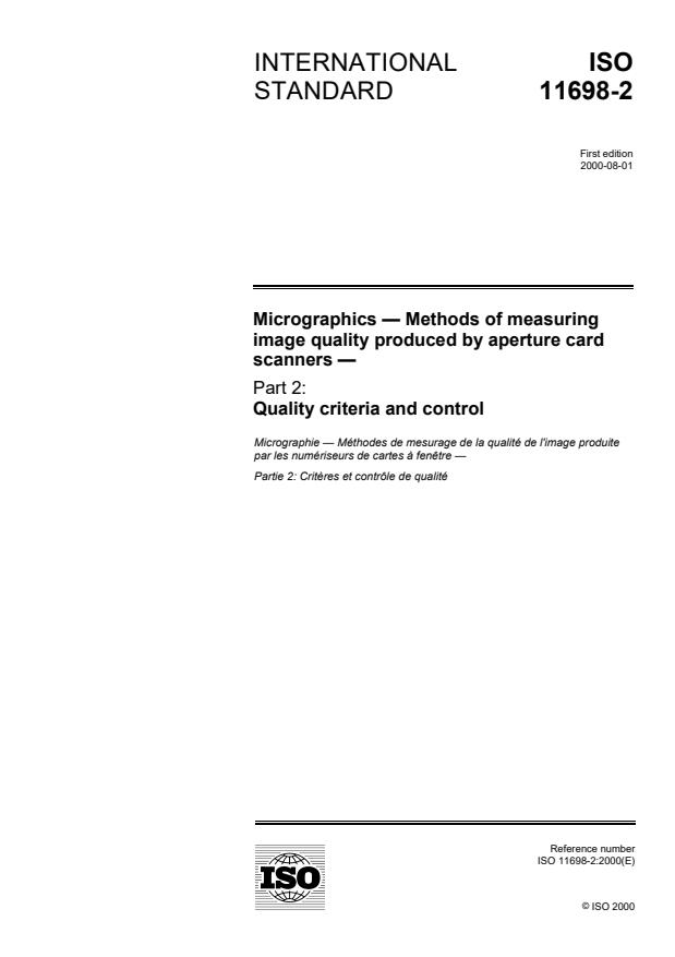 ISO 11698-2:2000 - Micrographics -- Methods of measuring image quality produced by aperture card scanners