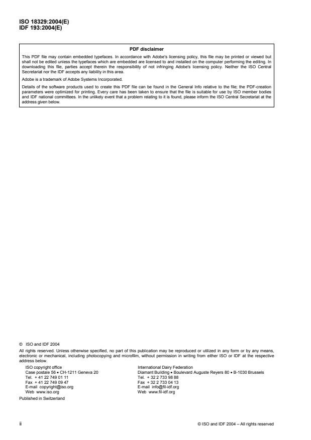 ISO 18329:2004 ISO 18329:2004 - Milk and milk products -- Determination of furosine content -- Ion-pair reverse-phase high-performance liquid chromatography method - Page 2 preview
