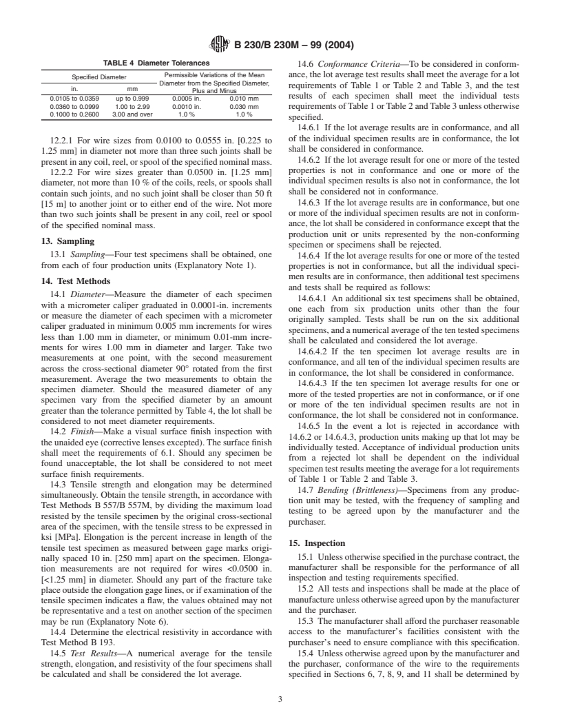 ASTM B230/B230M-99(2004) - Standard Specification for Aluminum 1350-H19 Wire for Electrical Purposes