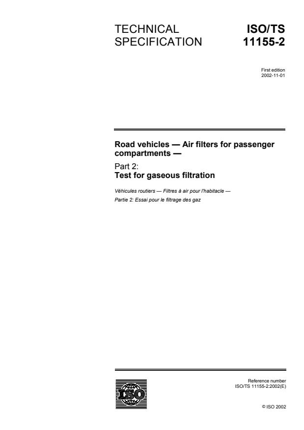 ISO/TS 11155-2:2002 - Road vehicles -- Air filters for passenger compartments