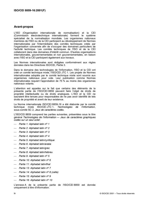 ISO/IEC 8859-16:2001 ISO/IEC 8859-16:2001 - Technologies de l'information -- Jeux de caracteres graphiques codés sur un seul octet - Page 4 preview