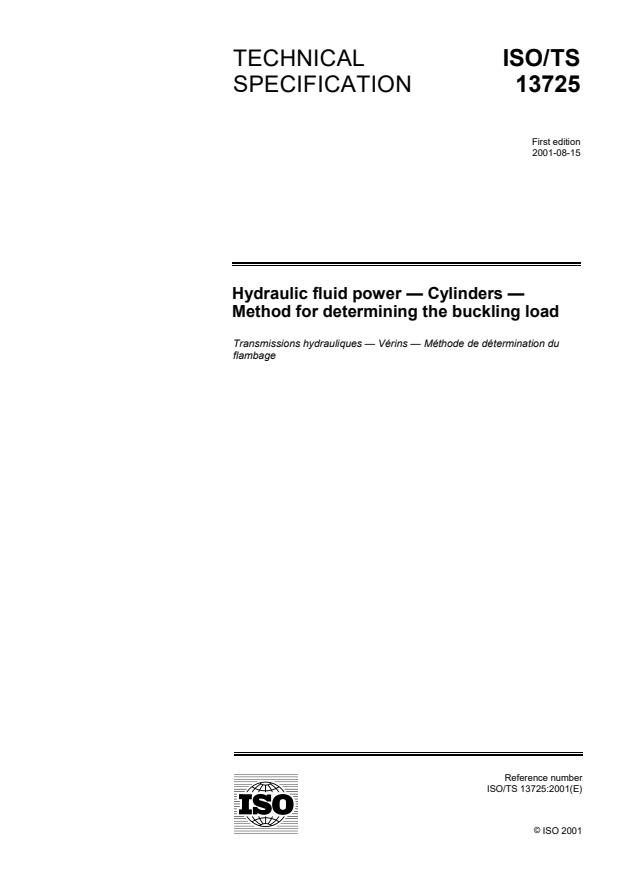 ISO/TS 13725:2001 - Hydraulic fluid power -- Cylinders -- Method for determining the buckling load