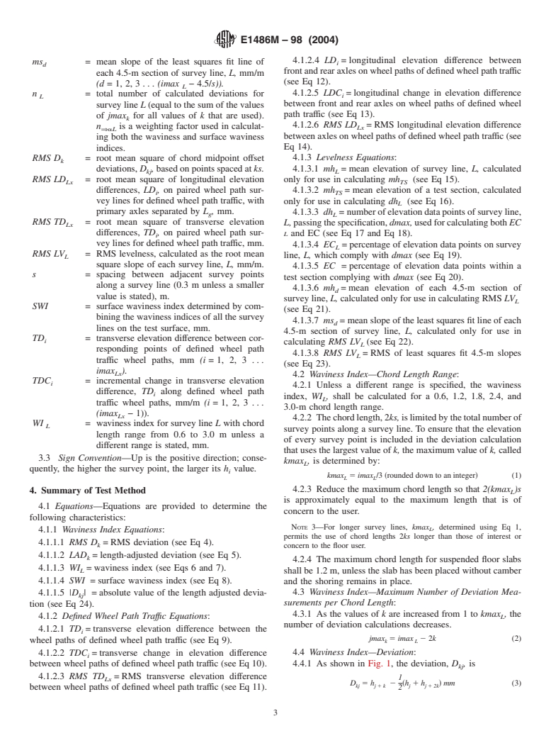 ASTM E1486M-98(2004) - Standard Test Method for Determining Floor Tolerances Using Waviness, Wheel Path and Levelness Criteria [Metric]