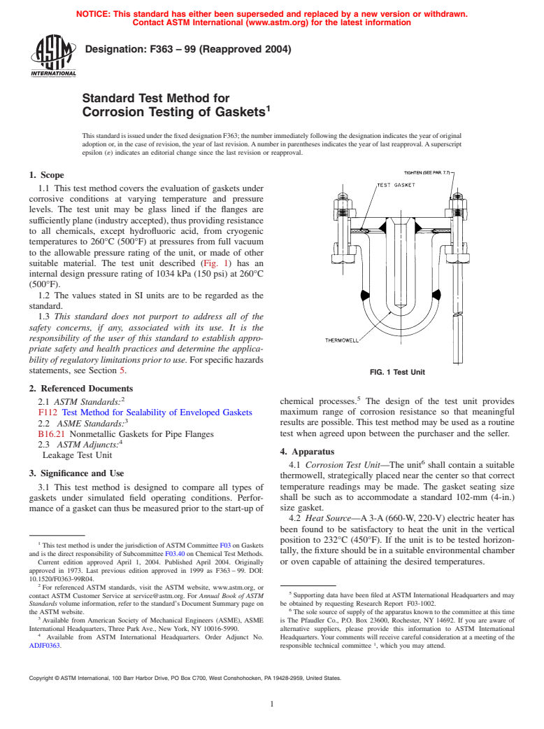 ASTM F363-99(2004) - Standard Test Method for Corrosion Testing of Gaskets