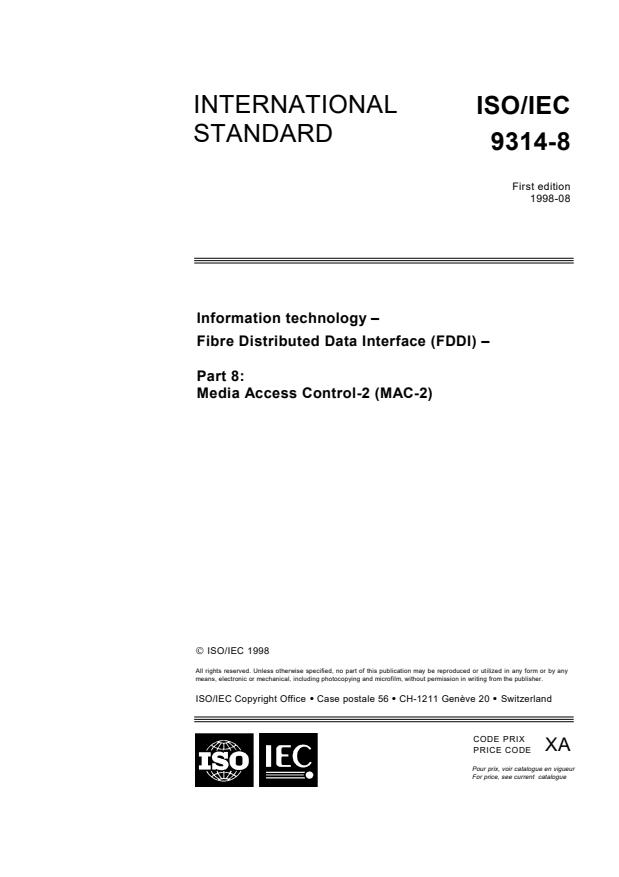 ISO/IEC 9314-8:1998 - Information technology -- Fibre Distributed Data Interface (FDDI)