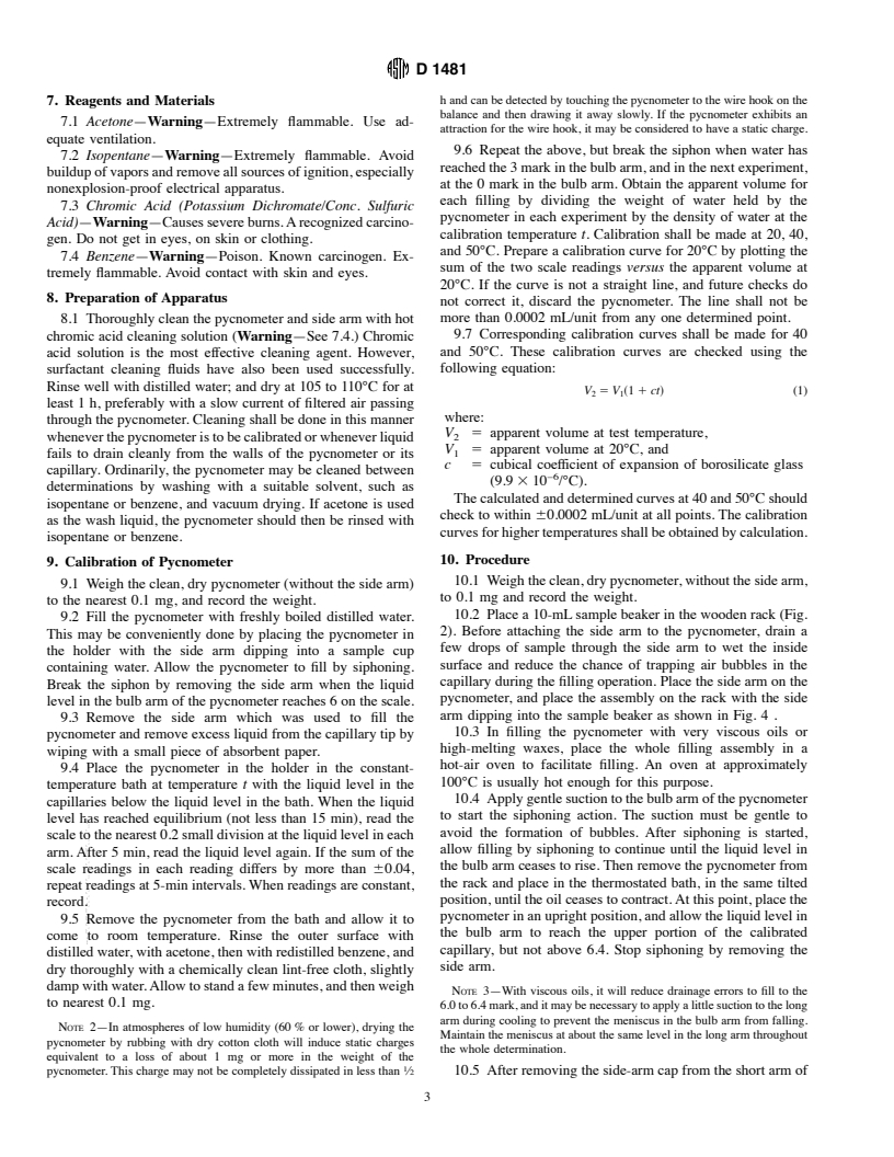 ASTM D1481-93(1997) - Standard Test Method for Density and Relative Density (Specific Gravity) of Viscous Materials by Lipkin Bicapillary Pycnometer