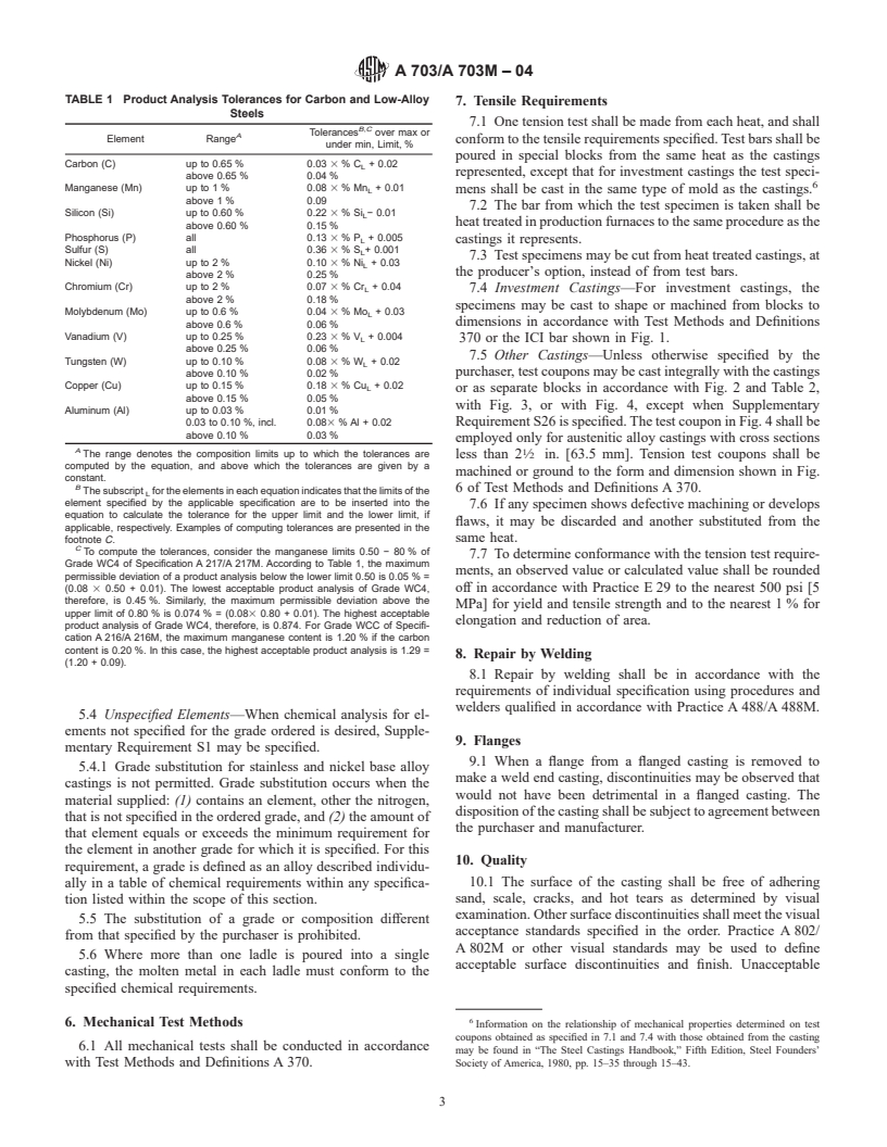 ASTM A703/A703M-04 - Standard Specification for Steel Castings, General Requirements, for Pressure-Containing Parts