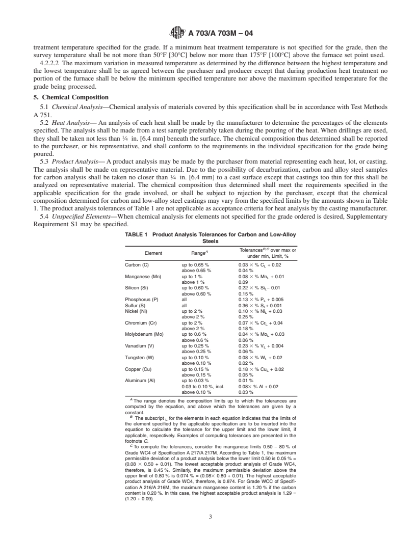 REDLINE ASTM A703/A703M-04 - Standard Specification for Steel Castings, General Requirements, for Pressure-Containing Parts