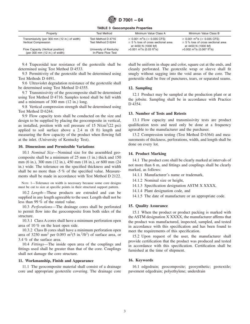 ASTM D7001-04 - Standard Specification for Geocomposites for Pavement Edge Drains and Other High-Flow Applications