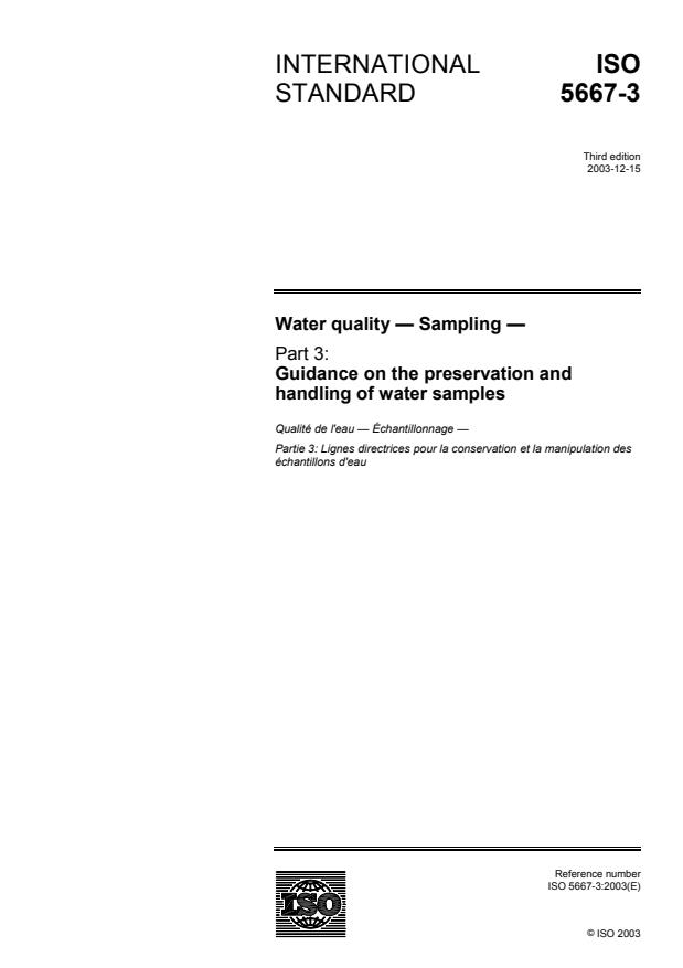 ISO 5667-3:2003 - Water quality -- Sampling