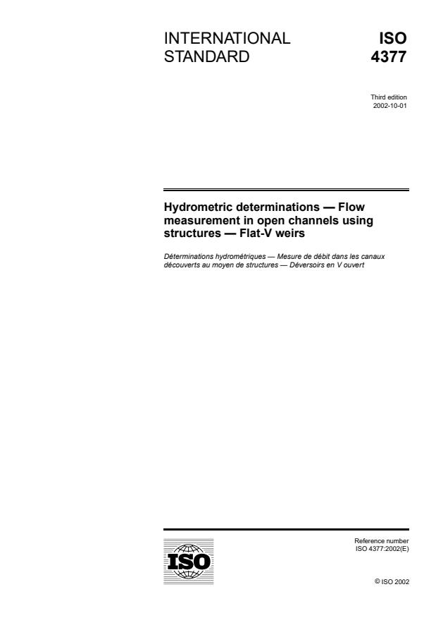 ISO 4377:2002 - Hydrometric determinations -- Flow measurement in open channels using structures -- Flat-V weirs