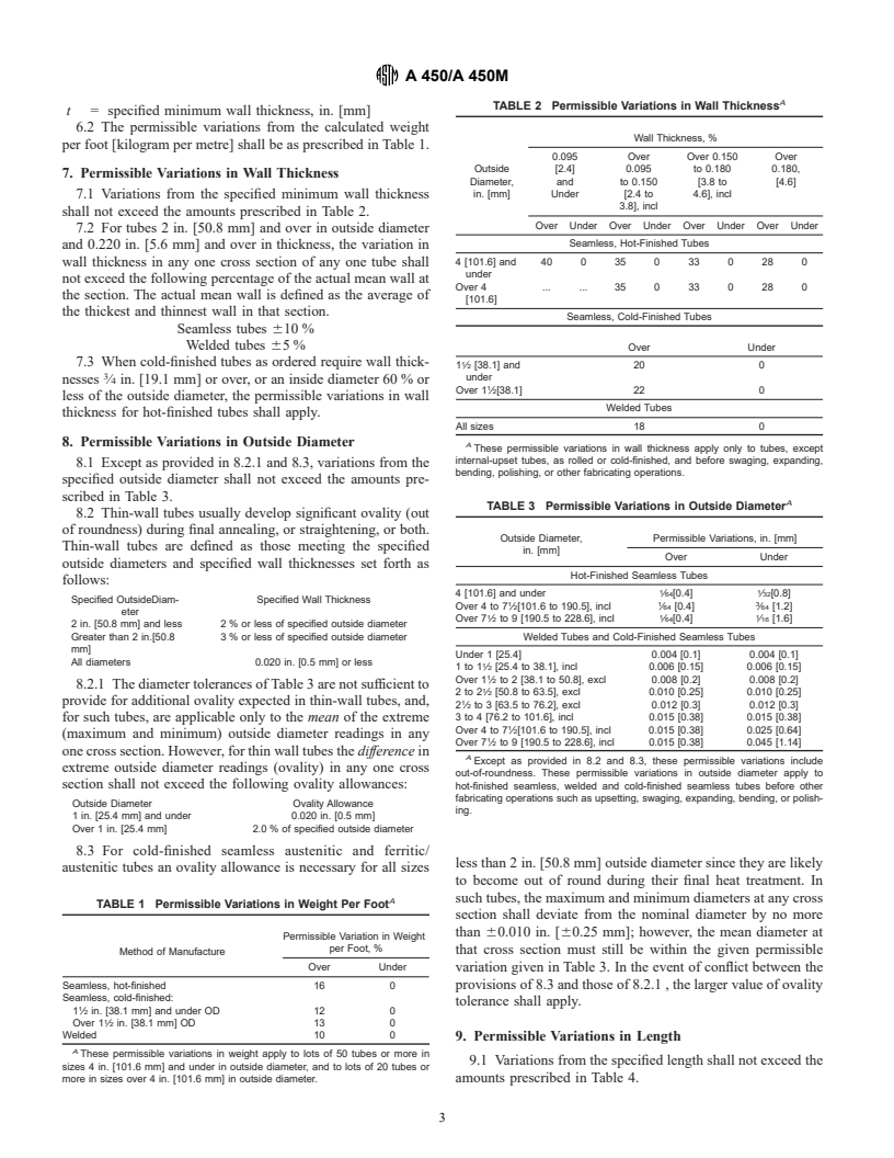 ASTM A450/A450M-96a(2001) - Standard Specification for General Requirements for Carbon, Ferritic Alloy, and Austenitic Alloy Steel Tubes