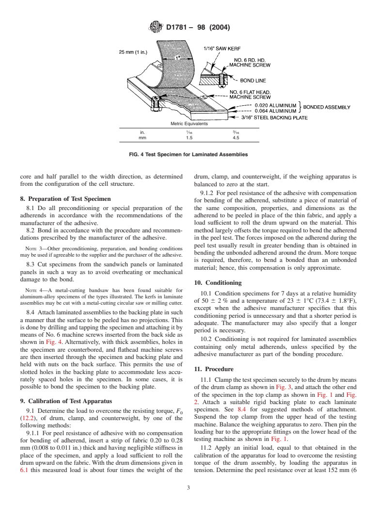 ASTM D1781-98(2004) - Standard Test Method for Climbing Drum Peel for Adhesives