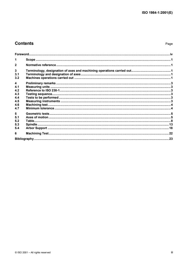 ISO 1984-1:2001 - Test conditions for manually controlled milling machines with table of fixed height - Testing of the accuracy