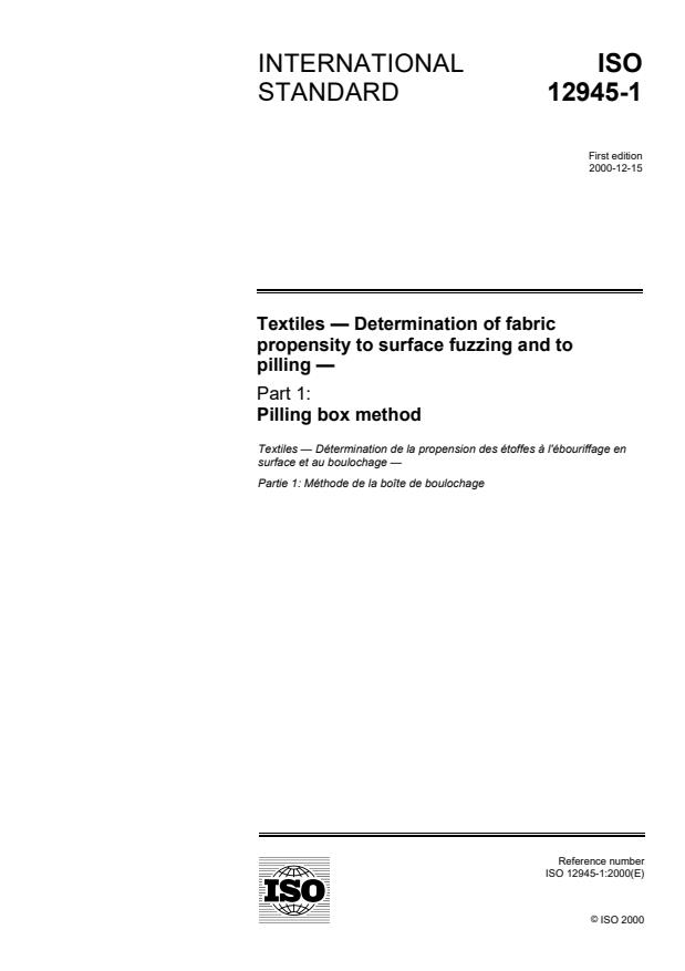 ISO 12945-1:2000 - Textiles -- Determination of fabric propensity to surface fuzzing and to pilling